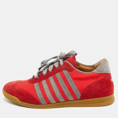 Dsquared2 Red/grey Suede And Canvas Low Top Sneakers