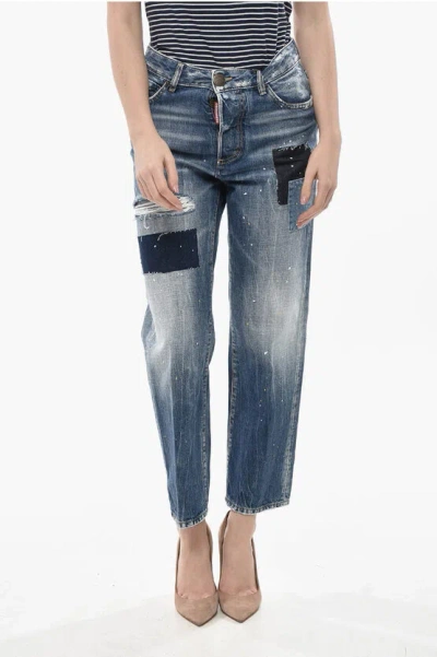 Dsquared2 Regular Fit Jeans Boston With Paint Effect 20cm In Blue