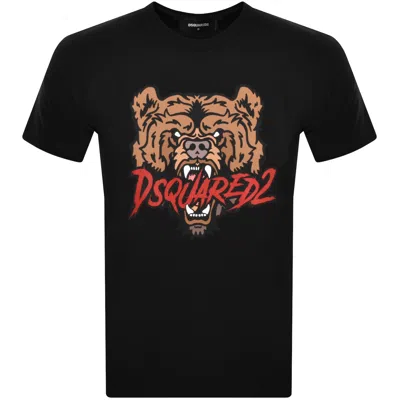 Dsquared2 Black Cotton Regular Fit T-shirt With Bear Print
