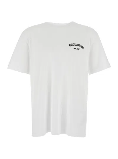 DSQUARED2 WHITE CREWNECK T-SHIRT WITH LOGO LETTERING ON THE FRONT IN COTTON MAN