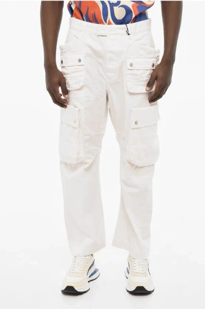 Dsquared2 Regular Waist Cargo Pants With Logoed Buttons In White