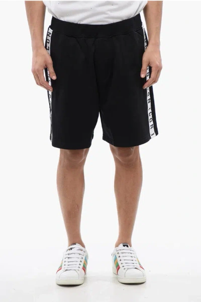 Dsquared2 Relax Fit Brushed Cotton Jogger Shorts With Logoed Band In Black