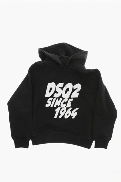 Dsquared2 Relax Fit Cotton Hoodie With Contrasting Logo In Black
