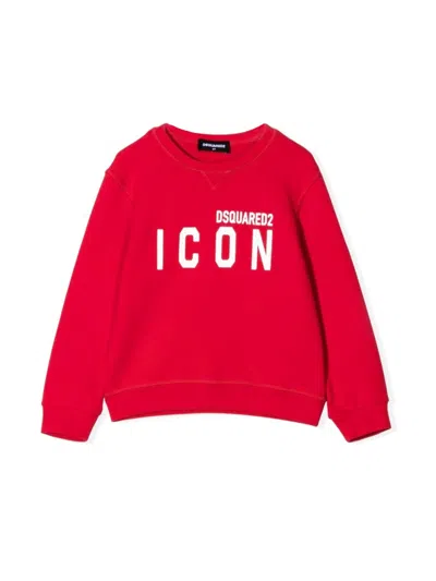 Dsquared2 Kids' Icon Brushed Cotton Cool Fit Crew-neck Sweatshirt In Red