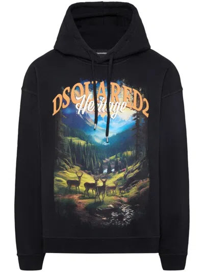 DSQUARED2 RELAXED FIT BLACK HOODIE