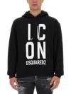 Dsquared2 Logo Drawstring Hooded Sweatshirt With Front Print In Black