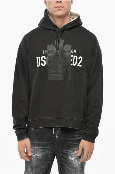 Dsquared2 Relaxed Fit Crush Hoodie With Embossed Print In Black