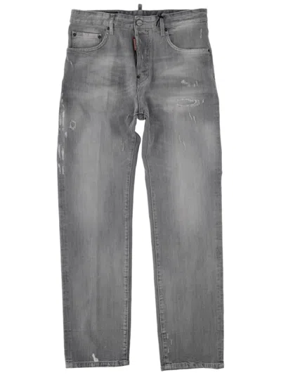 Dsquared2 Relaxed Fit Distressed Grey Wash Cotton Jeans In Neutral