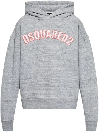 DSQUARED2 RELAXED FIT GREY HOODIE WITH FRONT KANGAROO POCKET