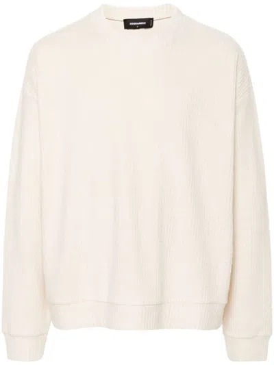 Dsquared2 Relaxed-fit Ribbed Knit Sweater With Subtle Branding In Neutrals