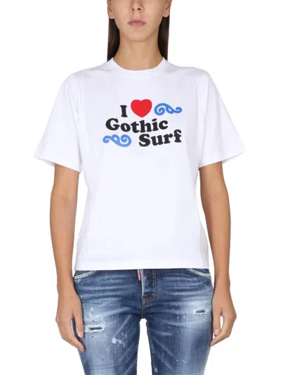 Dsquared2 Relaxed Fit T-shirt With Bold Logo Print In White