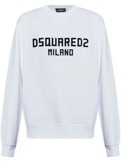 DSQUARED2 RELAXED FIT WHITE SWEATSHIRT WITH BOLD LETTERING