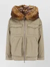 Dsquared2 Relaxed Jacket With Faux Fur Trim In Neutral