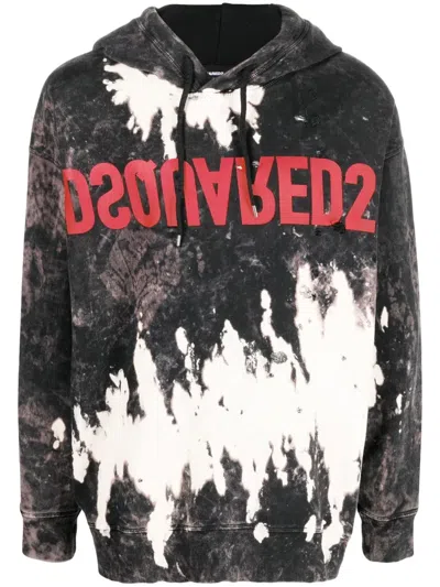 DSQUARED2 REVERSE LOGO-PRINT BLEACHED HOODIE