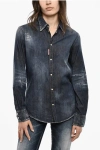 Dsquared2 Rhinestone Denim Shirt With Snap Buttons