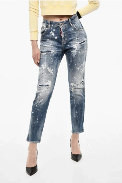 Dsquared2 Rhinestone Distressed Jeans In Blue