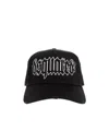 Dsquared2 Vintage Effect Cap With Rhinestone And Gothic Print Logo In Black