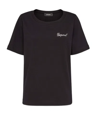 Dsquared2 Rhinestone-logo Cotton T-shirt In Black