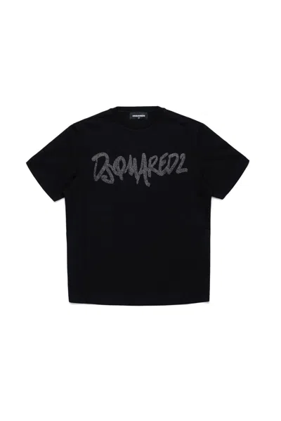 Dsquared2 Glittered-logo T-shirt In Black