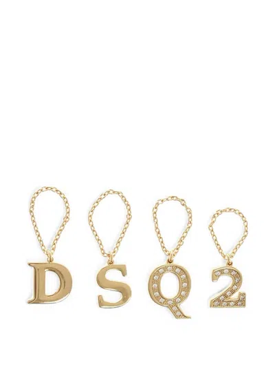 Dsquared2 Rhinestone Logo Rings (4-set) In Gold