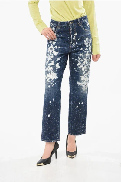 Dsquared2 Rhinestoned Acid Wash Boston Jeans 19cm Grösse 36 In Blue