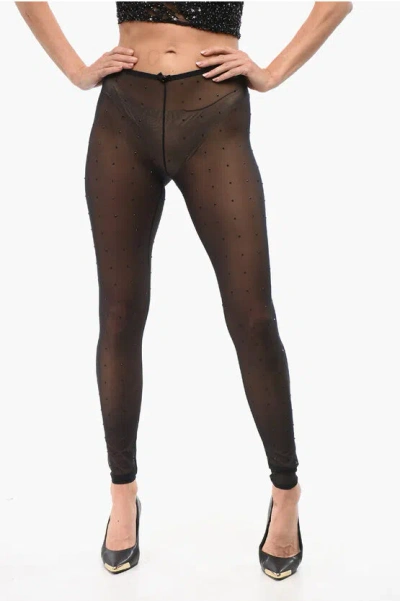 Dsquared2 Rhinestoned Mesh Collant In Black