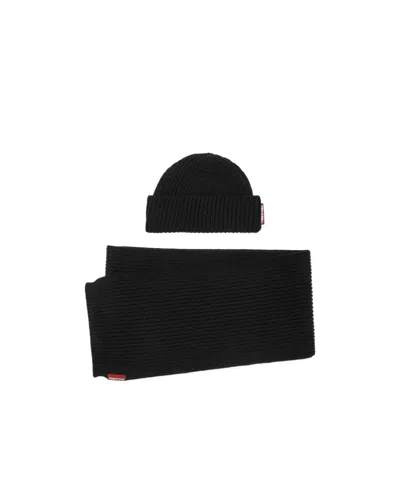 DSQUARED2 RIBBED BEANIE AND SCARF SET