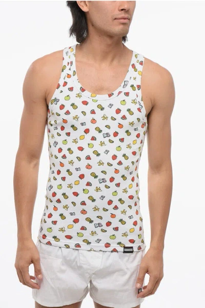 Dsquared2 Ribbed Cotton Blend Fruity Tank Top