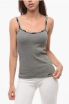 Dsquared2 Ribbed Cotton Blend Tank Top With Logoed Hem In Gray
