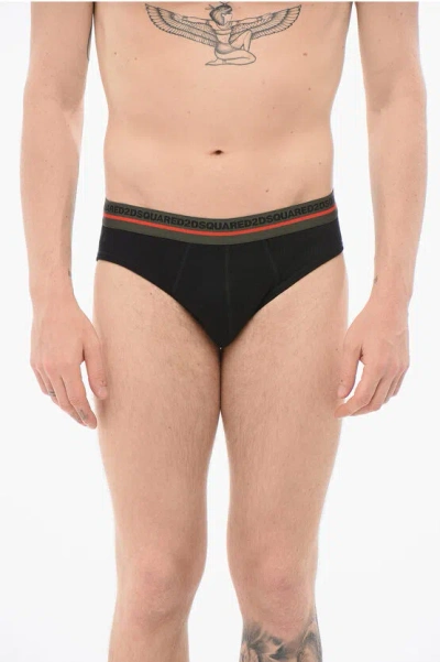 Dsquared2 Ribbed Cotton Boxer With Logoed Waistband In Black