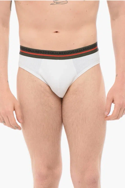 Dsquared2 Ribbed Cotton Slip With Logoed Waistband In White
