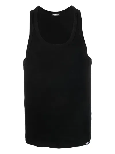 Dsquared2 Ribbed Cotton Tank Top In Black