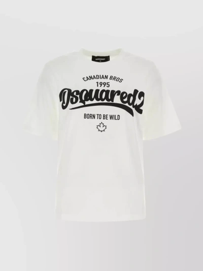 Dsquared2 Ribbed Crew-neck Cotton T-shirt With Graphic Print In White