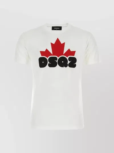 Dsquared2 Ribbed Crew-neck Graphic Print T-shirt In White