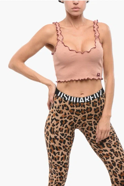 Dsquared2 Ribbed Crop Top With Embroidered Logo In Pink