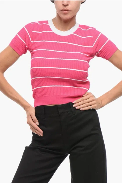 Dsquared2 Ribbed Cropped Two-tone Crew-neck Sweater