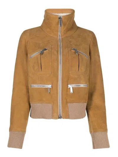 DSQUARED2 RIBBED-DETAIL ZIPPED-UP BOMBER JACKET