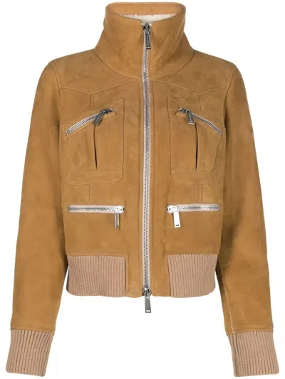 DSQUARED2 RIBBED-DETAIL ZIPPED-UP BOMBER JACKET