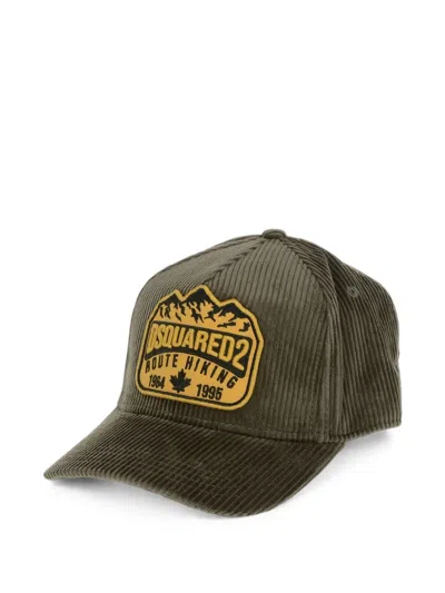 Dsquared2 Ribbed Embroidered-patch Baseball Cap In Green