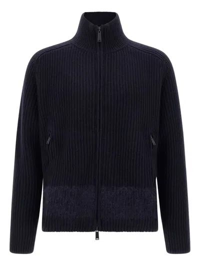 Dsquared2 Ribbed High-neck Zip-front Cardigan In Blue