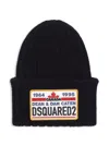 Dsquared2 Knitted Beanie With Folded Cuff And Colorful Patch In Black