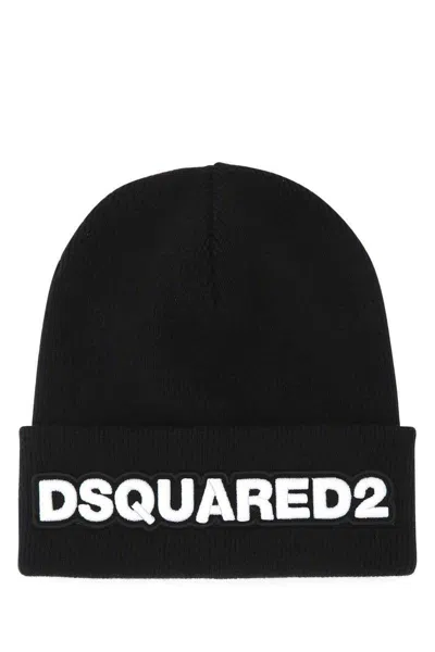 Dsquared2 Dsquared Men Black Wool Beanie Hat