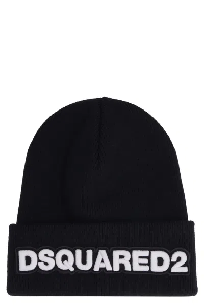 Dsquared2 Ribbed Knit Beanie In Black