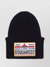 Dsquared2 Knitted Beanie With Folded Cuff And Colorful Patch In Black