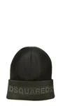 Dsquared2 Ribbed Knit Green Beanie With Logo Detail In Black