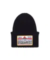 Dsquared2 Knitted Beanie With Folded Cuff And Colorful Patch In Black