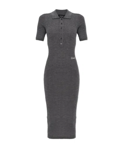 Dsquared2 Ribbed Knit Polo Dress In White