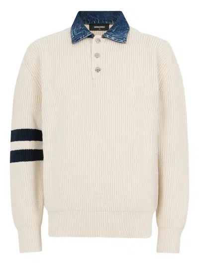 Dsquared2 Ribbed-knit Polo Shirt In Neutral
