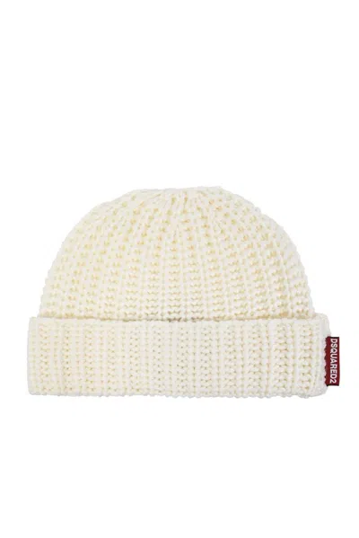 Dsquared2 Logo-tag Wool Beanie In Beige