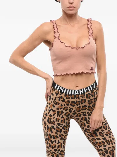 Dsquared2 Ribbed Lettuce-trim Crop Top In Brown